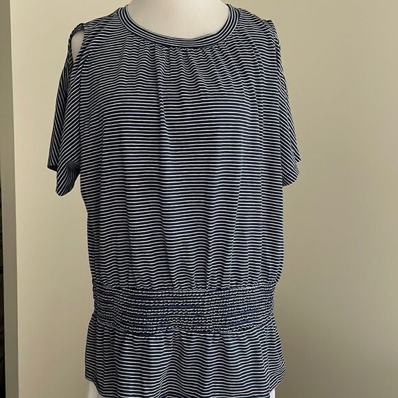 Liz Claiborne nautical striped top w/elastic waist openings in shoulders womens - Picture 1 of 7